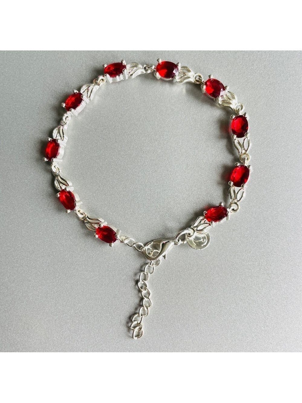 Garnet CZ Sterling Silver Tennis Bracelet CHARMING